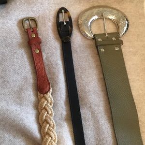 Lot of 3 belts skinny leather woven raffia buckle